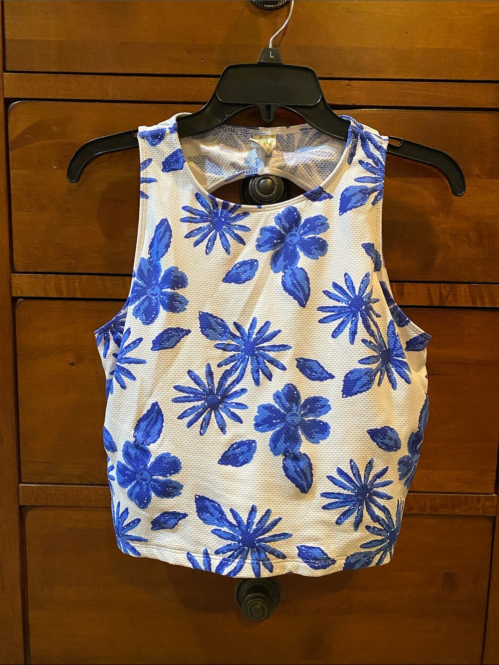 Kortni Jeane Circle Back Tankini top with Blue Floral Print